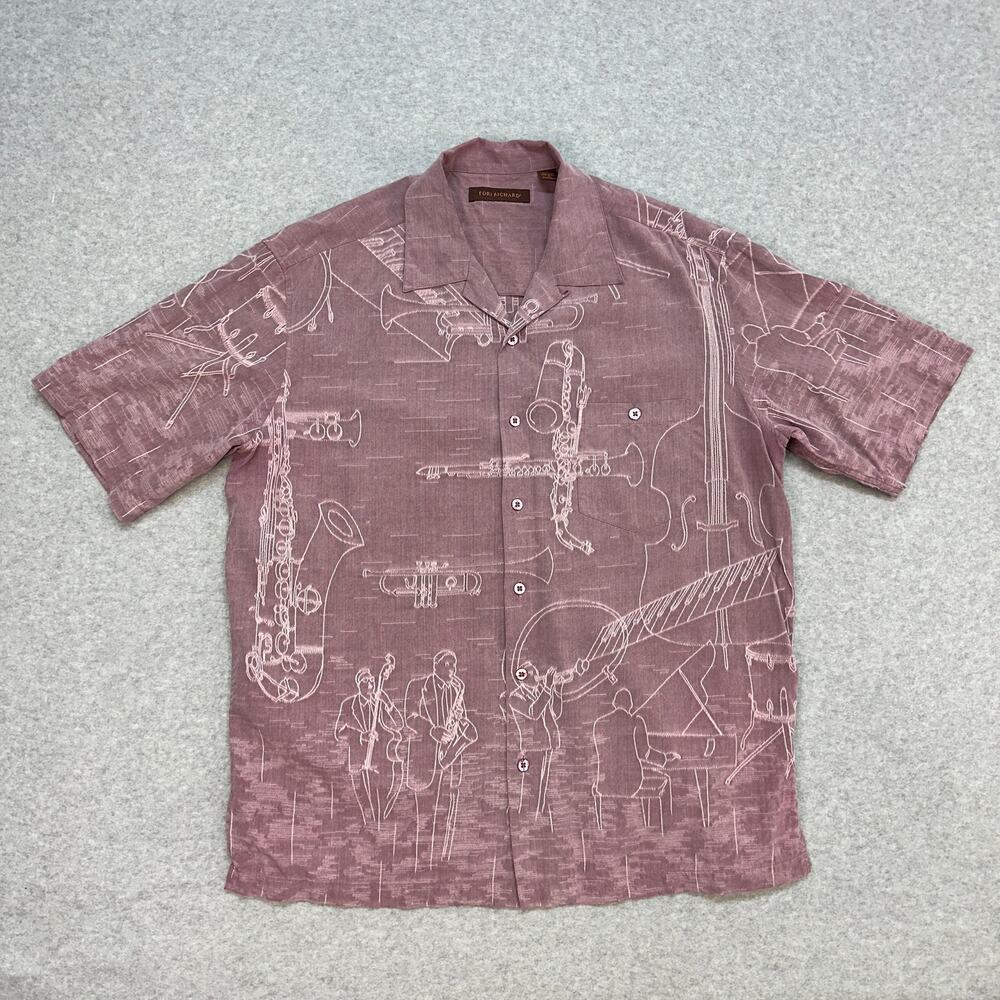 Tori Richard Silk Shirt Mens L Dusty Rose Button Up Short Sleeve Musical Party